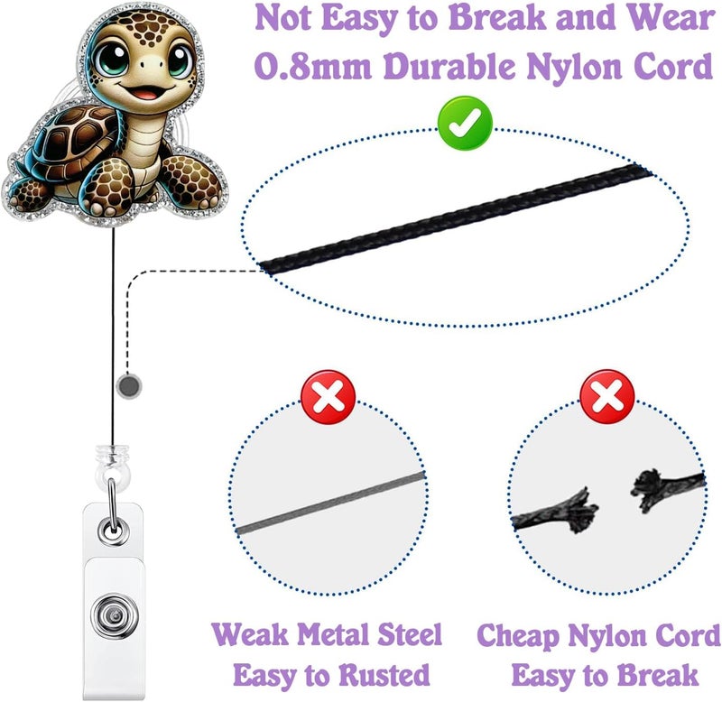 Bydevia Cute Sea Turtle Badge Reel Retractable, Ocean Animal Badge Reel for Nurse Nursing RN CNA LPN Medical Worker & Teacher, Pediatric Nurse Turtle Badge Holder with Alligator Clip & 24” Durable Nylon Cord - Image 4